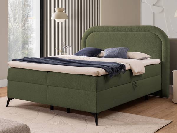 Boxspringbed met opbergruimte Sonna groen - zwart - Ligoppervlak breedte: 160 cm