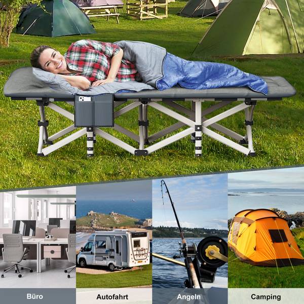 Campingbett C691 Grau - Metall - Kunststoff - Textil - 68 x 40 x 190 cm