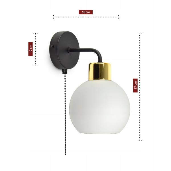 Goldene Milchglas Wandleuchte I Schwarz - Gold - Weiß - Farbglas - 14 x 27 x 18 cm