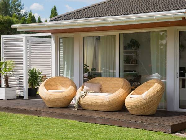 Canapé de jardin MAIORI Beige - Bleu - Rotin - 180 x 88 x 110 cm