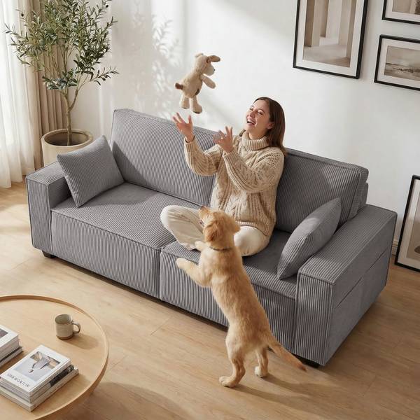 3-Sitzer Sofa 83B-784V00LG Grau - Cord - 79 x 91 x 218 cm
