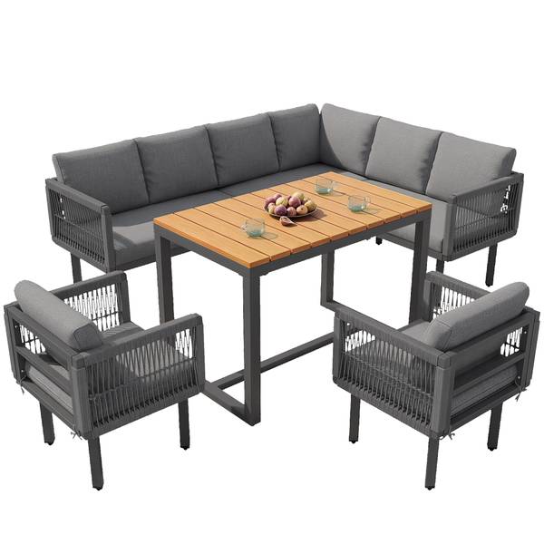 Gartenlounge-Set Gaia Ⅵ（6-tlg） Grau - Holzwerkstoff - Metall - Kunststoff - Textil