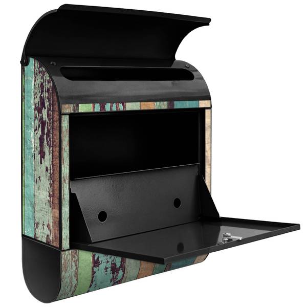Briefkasten Stahl Bunte Bretterwand Schwarz - Stahl - 38 x 46 x 13 cm