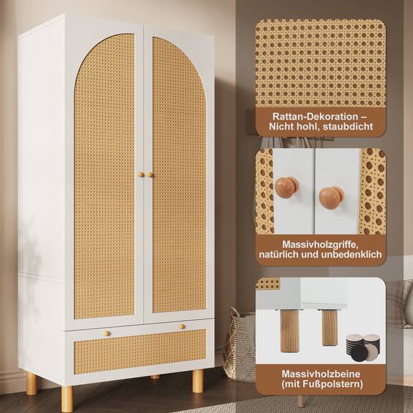 Kleiderschrank Sporophyt Weiß - Holzwerkstoff - 86 x 181 x 52 cm