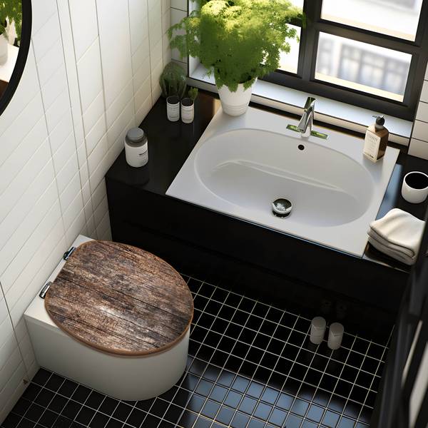 WC-Sitz mit Absenkautomatik Altes Holz Braun - Bambus - Holzwerkstoff - 38 x 5 x 49 cm