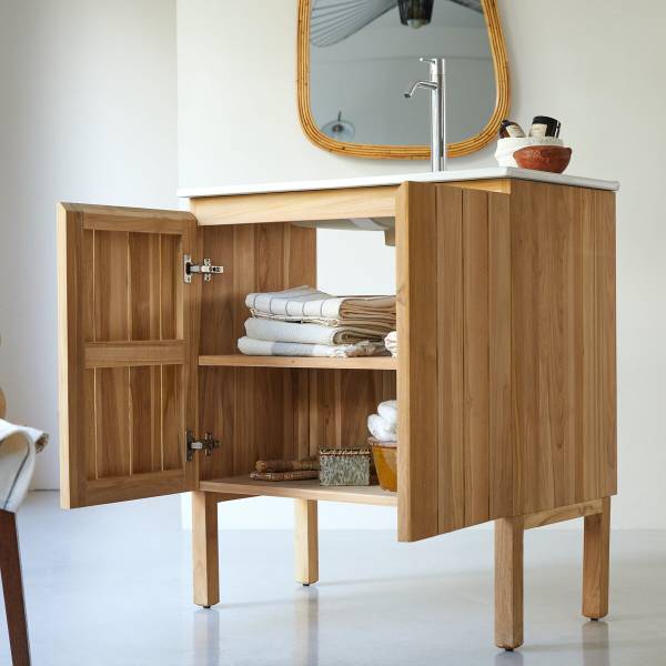 Badezimmermöbel Jill Beige - Teakholz - 82 x 90 x 47 cm