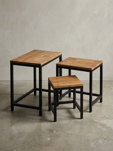 Satztisch INDI 3er-Set Braun - Sheesham - 45 x 45 x 30 cm