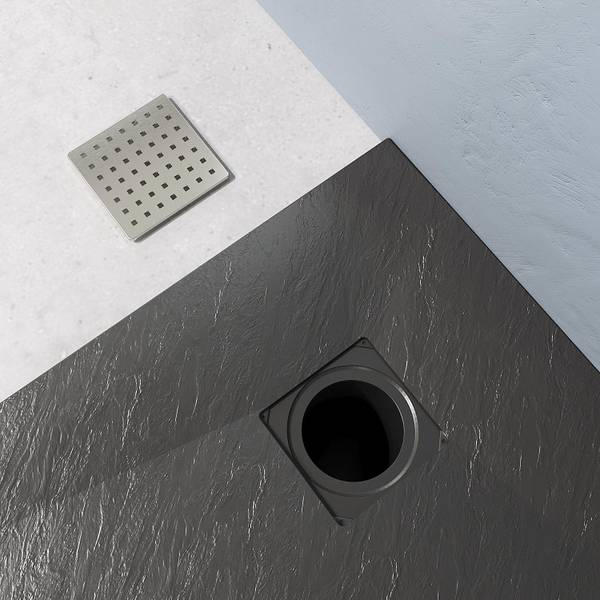 Duschwanne Viertelkreis +Ablaufgarnitur Schwarz - Kunststoff - 90 x 4 x 90 cm