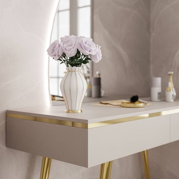 AURORA-SQ Schminktisch Spiegel Linke Beige - Holzwerkstoff - 102 x 79 x 44 cm