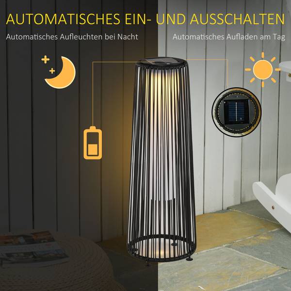 Rattan Solarleuchte 866-066BK Schwarz - Stahl - Polyethylen - 22 x 61 x 22 cm