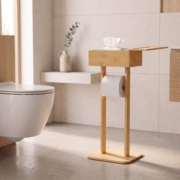 Toilettenpapierhalter mit Fach & Ablage Braun - Bambus - 25 x 65 x 20 cm