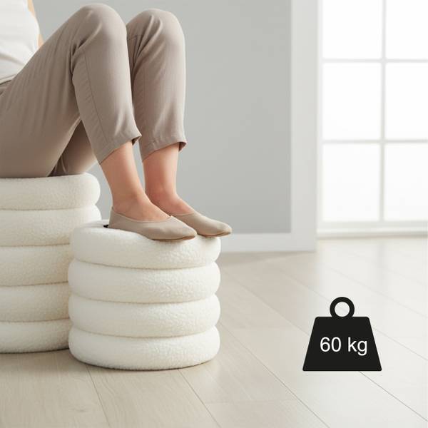Kruk met bergruimte Teddystof wit - polyester - 37 x 44 x 37 cm