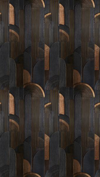 Fototapete Art Deco Rhythm erweiterbar Beige - Schwarz - Braun - Fleece - Vinyl - 159 x 280 x 1 cm