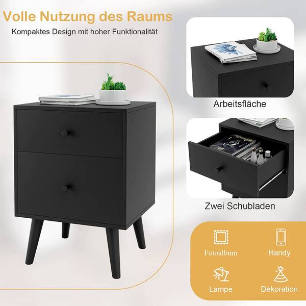 Nachttisch HW63446 Schwarz - Holzwerkstoff - 40 x 62 x 45 cm