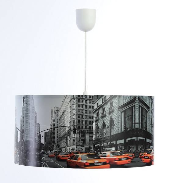 Hängeleuchte Foto City Grau - Kunststoff - 40 x 20 x 92 cm