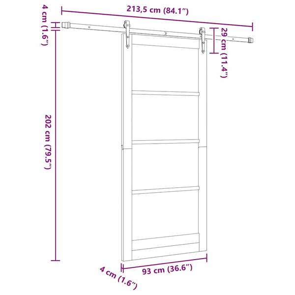 Schiebetür 3045046-3 Schwarz - Braun - Kiefer - 93 x 211 x 1 cm