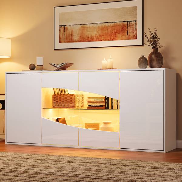 Sideboard Electra Ⅱ Weiß - Holzwerkstoff - Glas - 160 x 70 x 35 cm