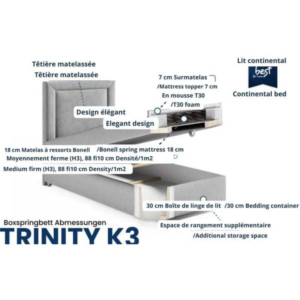 Boxspringbett SNGLK3LAE Grau - Breite: 70 cm