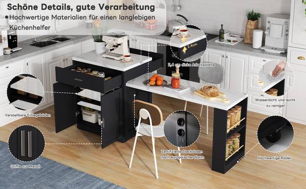 Kücheninsel BB3941 Schwarz - Holzwerkstoff - 55 x 90 x 211 cm