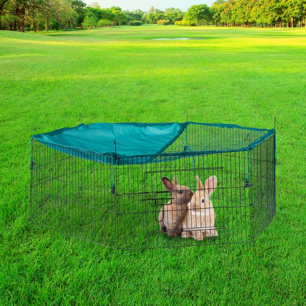 Konijnenren met net zwart - groen - nylon - staal - 110 x 40 x 110 cm