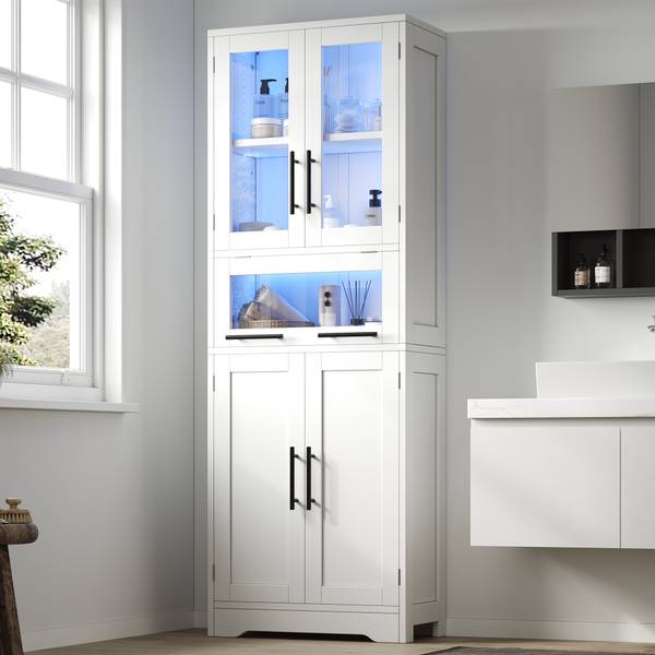 Vitrine Aphrodite Ⅱ wit - plaatmateriaal op houtbasis - glas - 30 x 170 x 60 cm