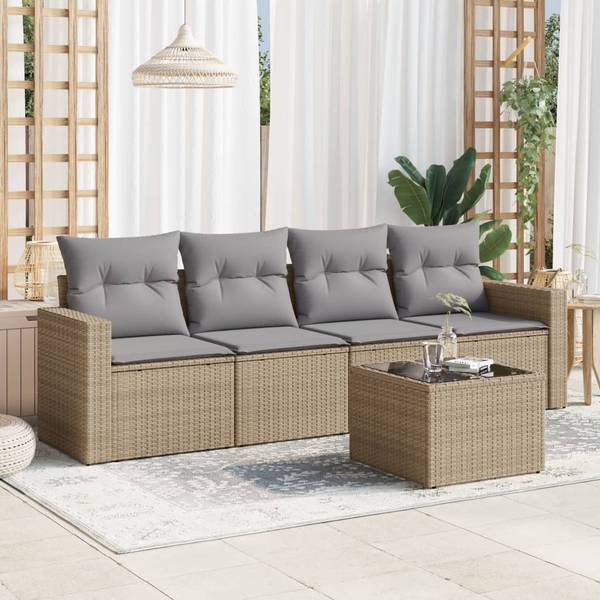 Garten Sofagarnitur 3034297-1 (5-teilig) Beige - Grau - Hellgrau