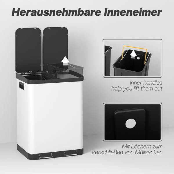 Afvalemmer 851-035V00WT wit - metaal - 40 x 67 x 49 cm