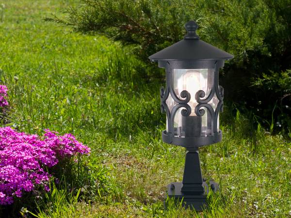LED Sockelleuchte Landhausstil, 34cm Schwarz - Aluminium - Klarglas - 15 x 34 x 21 cm