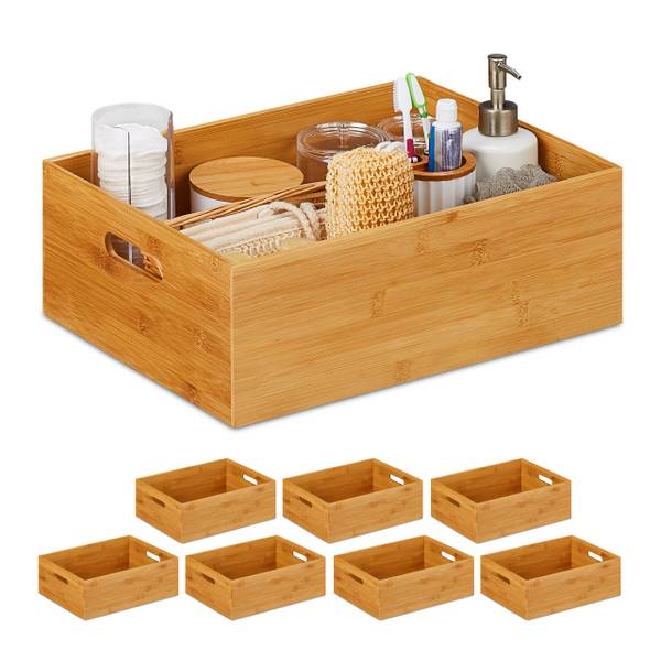 8x Opbergbox bamboe medium bruin - bamboe - plaatmateriaal op houtbasis - 30 x 14 x 40 cm