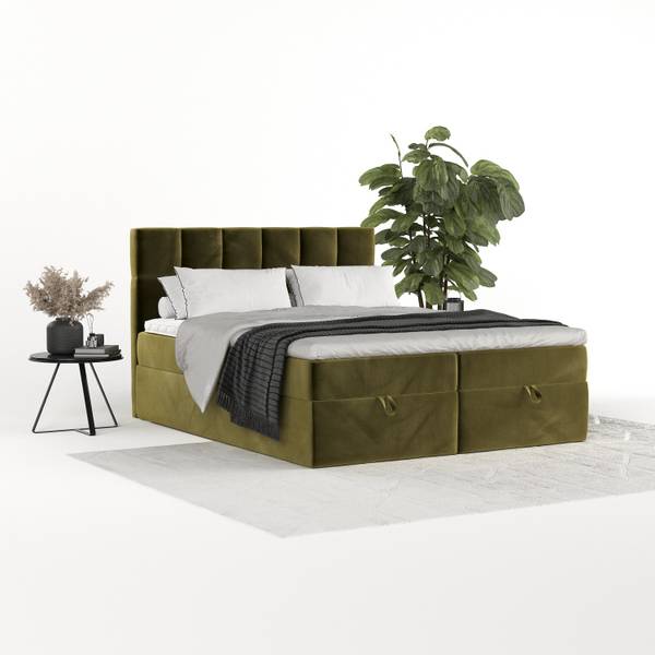 Boxspringbett SAVIO mit Stauraum Kronos Olivgrün - Liegefläche Breite: 140 cm