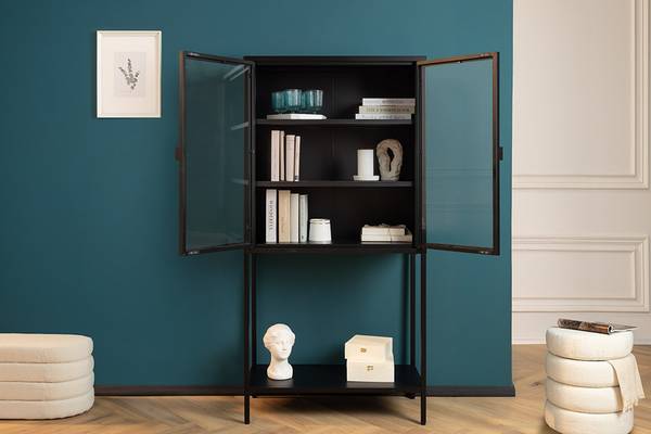 Vitrine DURA STEEL Schwarz - Glas - Metall - 75 x 150 x 35 cm