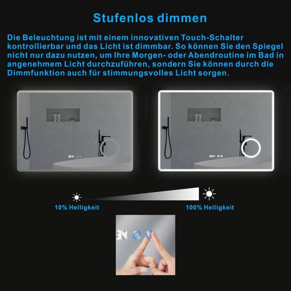 LED BadSpiegel mit 3Fach-Vergrößerung Silber - Glas - 100 x 70 x 5 cm