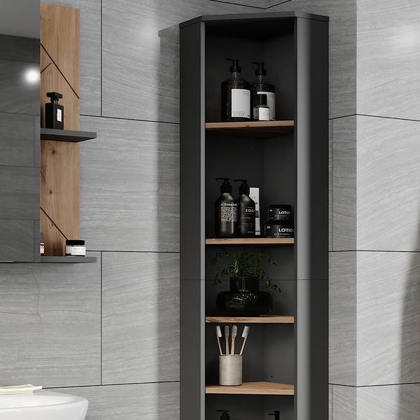 Eckhochschrank Irma 54773 Braun - Grau - Holzwerkstoff - 33 x 192 x 33 cm