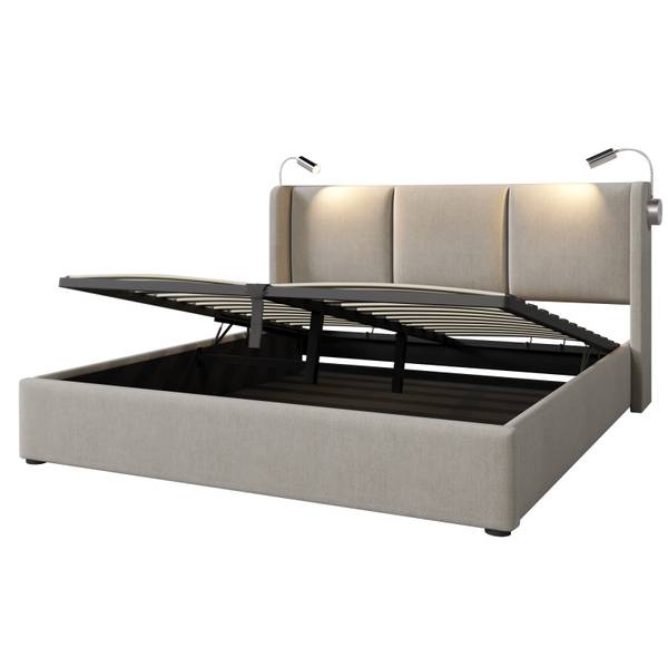 Polsterbett Doppelbett ADAP-13 Grau - Metall - Massivholz - 165 x 107 x 206 cm