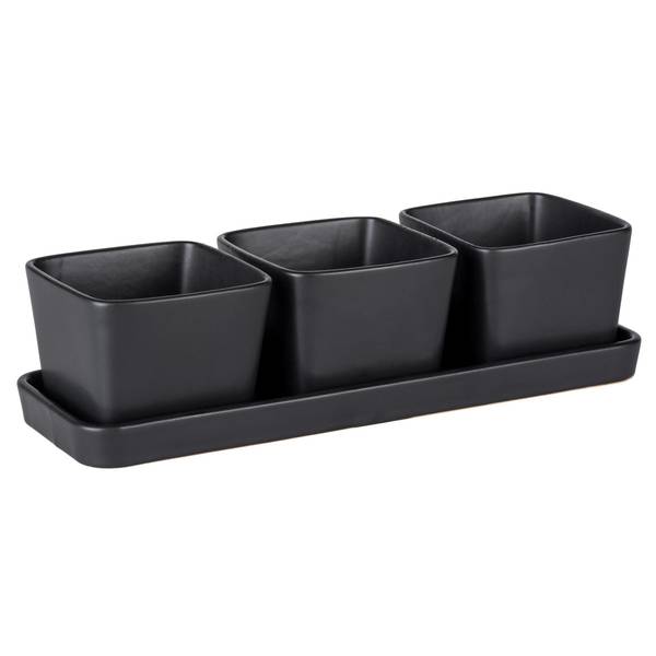 Set pour snacks et trempettes Noir - Céramique - 31 x 10 x 8 cm