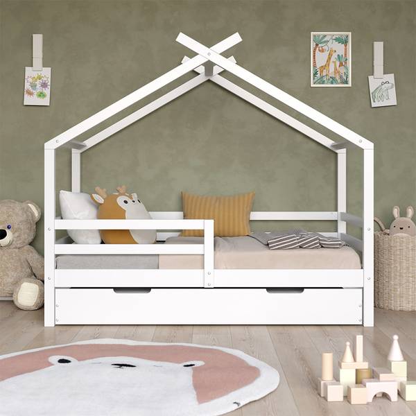Lit cabane Luni 59342 Blanc - Bois massif - 167 x 150 x 87 cm