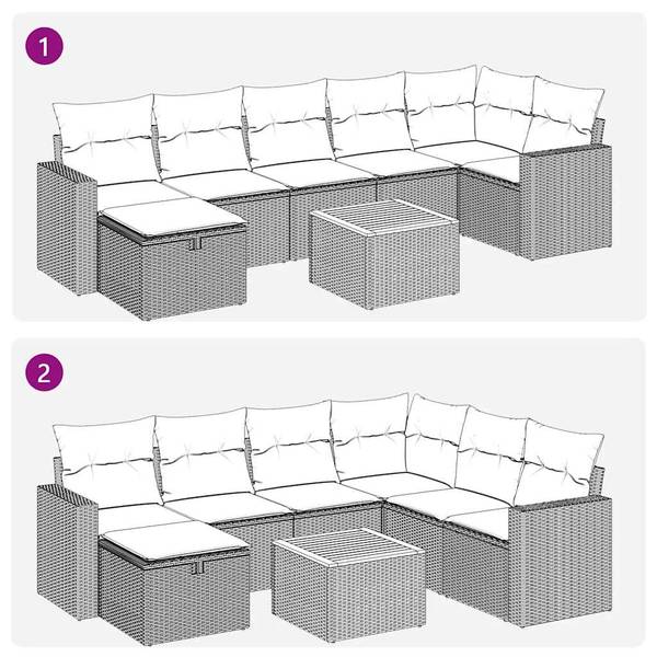 Tuin Bankstel 3036504-3 set van 8 zwart - crèmekleurig
