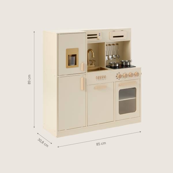 Speelkeuken XL NOISETTE incl 7 dlg beige - plaatmateriaal op houtbasis - 85 x 89 x 31 cm