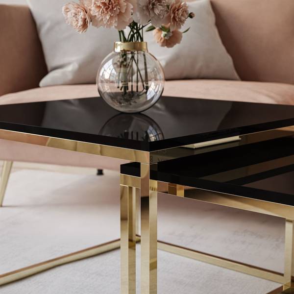Couchtisch YOSHI 2in1 Hochglanz Schwarz - Gold