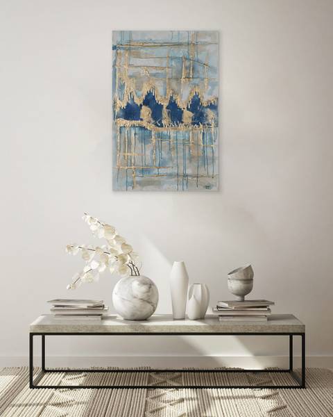 Tableau peint à la main Lignes Elaris Doré - Coton - 60 x 90 x 4 cm