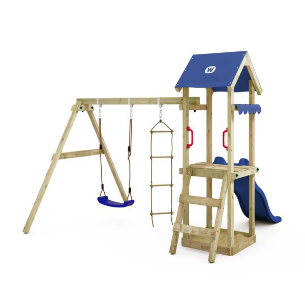 Spielturm Klettergerüst TinyCabin Blau - Massivholz - 273 x 220 x 260 cm