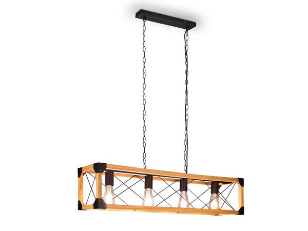 Balken Pendelleuchte 4flammig Holzbalken Schwarz - Braun - Eisen - 100 x 150 x 20 cm