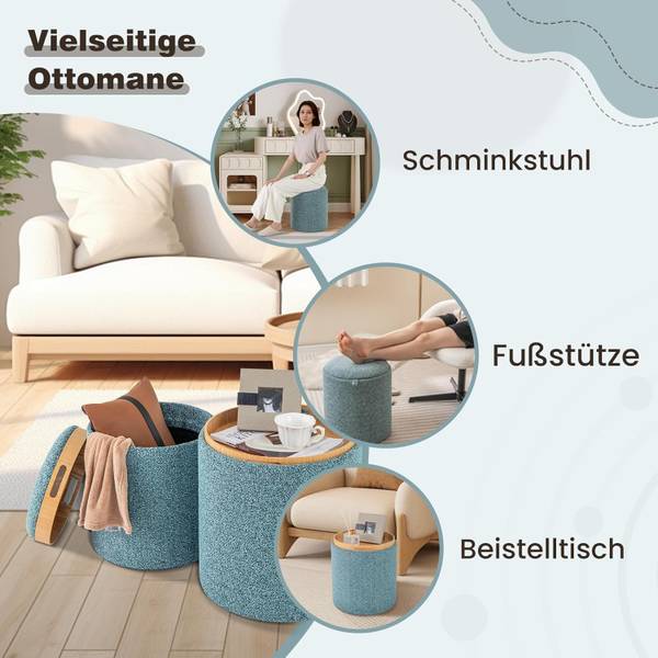 Sitzhocker VH33812DE(2er Set) Blau - Holzwerkstoff - 39 x 45 x 39 cm
