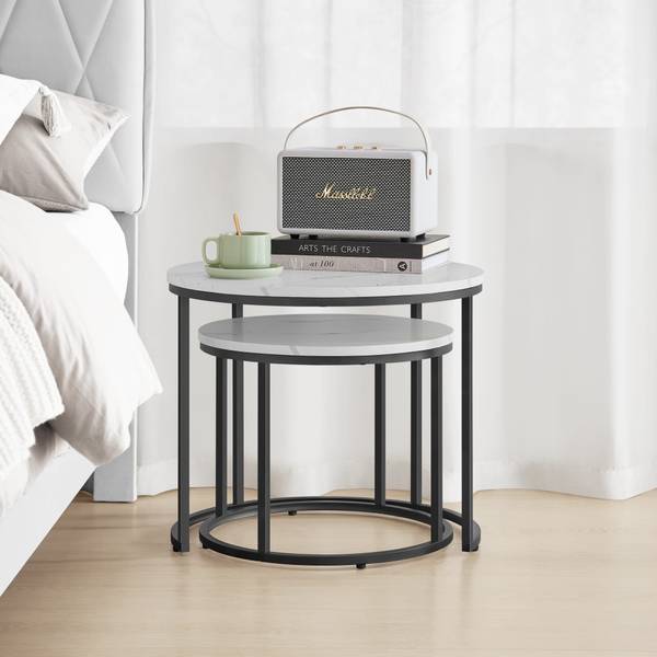 Couchtisch LINA 2er-Set Marmor Weiß Dekor