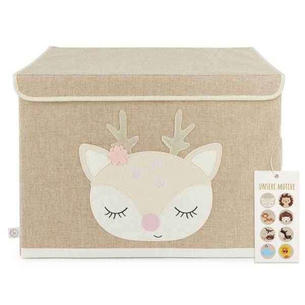Aufbewahrungsbox mit Deckel Reh Ella Beige - Textil - 36 x 51 x 36 cm
