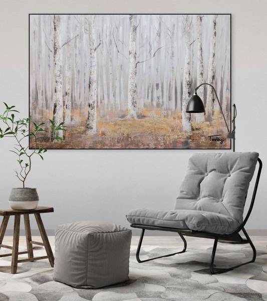 Acrylbild Handgemalt Wald & Bäume Oz Braun - Weiß - Baumwollstoff - 90 x 60 x 4 cm
