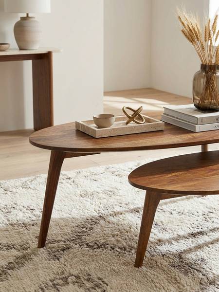 Satztisch KAMP 2er-Set Braun - Sheesham - 100 x 42 x 50 cm