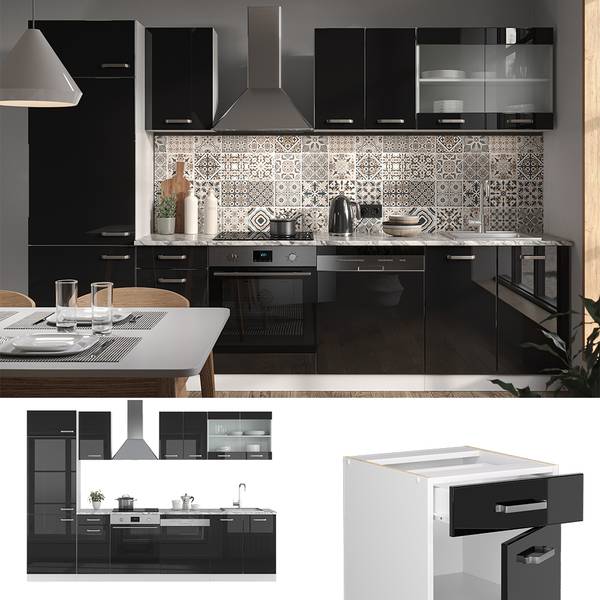 Küche  R-Line 40984 Hochglanz Schwarz - Weiß