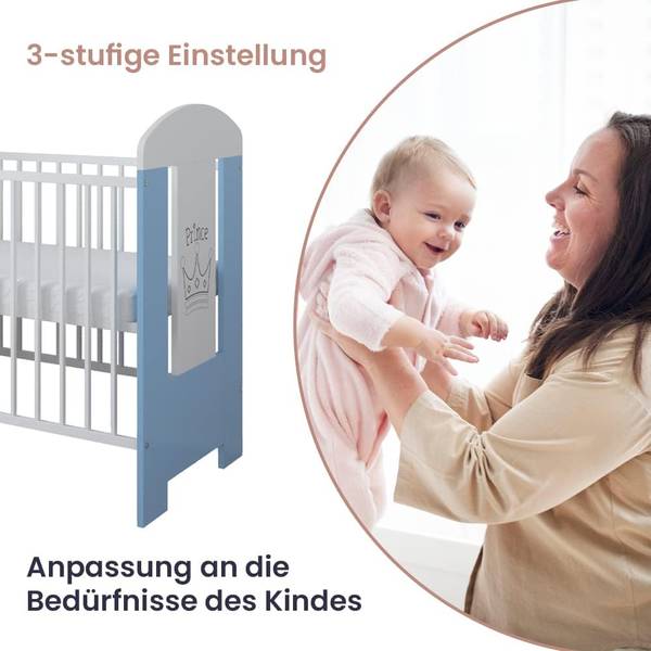Gitterbett mit Matratze Kleiner Prinz Blau - Kiefer - 65 x 100 x 123 cm