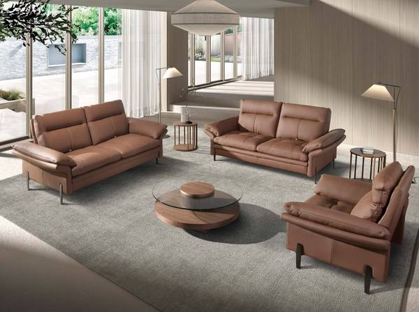 Canapé 6242 Marron - Tissé à plat - Cuir synthétique - Pin - Acier inoxydable 18/0 - 195 x 94 x 118 cm